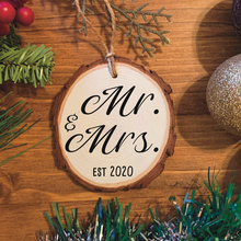 Load image into Gallery viewer, "Mr. & Mrs." Wood Ornament